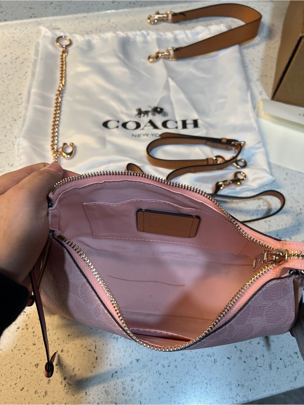 Coach Pink Signature Teri Shoulder Bag with Floral Charm - Picture 6 of 6